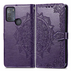Leather Case Stands Fashionable Pattern Flip Cover Holder for Motorola Moto G50 Purple