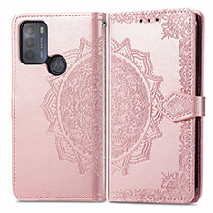 Leather Case Stands Fashionable Pattern Flip Cover Holder for Motorola Moto G50 Rose Gold