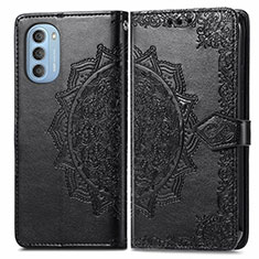 Leather Case Stands Fashionable Pattern Flip Cover Holder for Motorola Moto G51 5G Black
