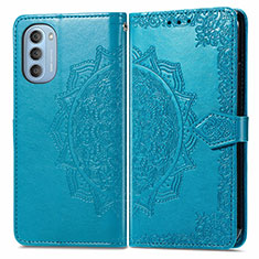 Leather Case Stands Fashionable Pattern Flip Cover Holder for Motorola Moto G51 5G Blue