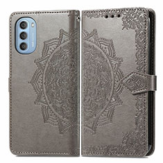 Leather Case Stands Fashionable Pattern Flip Cover Holder for Motorola Moto G51 5G Gray