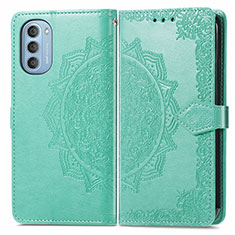 Leather Case Stands Fashionable Pattern Flip Cover Holder for Motorola Moto G51 5G Green