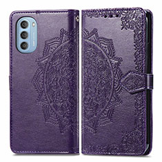 Leather Case Stands Fashionable Pattern Flip Cover Holder for Motorola Moto G51 5G Purple