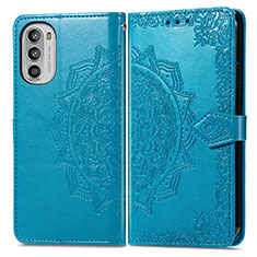 Leather Case Stands Fashionable Pattern Flip Cover Holder for Motorola MOTO G52 Blue
