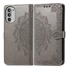 Leather Case Stands Fashionable Pattern Flip Cover Holder for Motorola Moto G52j 5G Gray