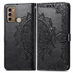 Leather Case Stands Fashionable Pattern Flip Cover Holder for Motorola Moto G60 Black