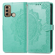 Leather Case Stands Fashionable Pattern Flip Cover Holder for Motorola Moto G60 Green