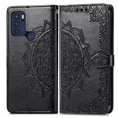 Leather Case Stands Fashionable Pattern Flip Cover Holder for Motorola Moto G60s Black