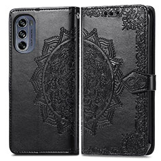 Leather Case Stands Fashionable Pattern Flip Cover Holder for Motorola Moto G62 5G Black
