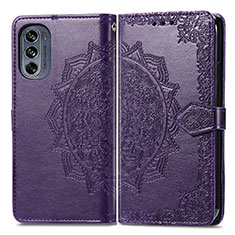 Leather Case Stands Fashionable Pattern Flip Cover Holder for Motorola Moto G62 5G Purple
