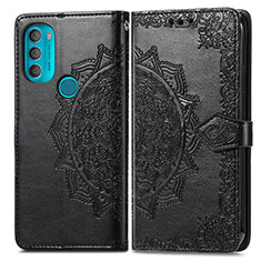 Leather Case Stands Fashionable Pattern Flip Cover Holder for Motorola Moto G71 5G Black