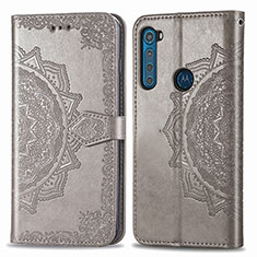 Leather Case Stands Fashionable Pattern Flip Cover Holder for Motorola Moto One Fusion Plus Gray