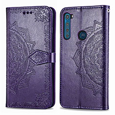 Leather Case Stands Fashionable Pattern Flip Cover Holder for Motorola Moto One Fusion Plus Purple