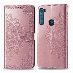 Leather Case Stands Fashionable Pattern Flip Cover Holder for Motorola Moto One Fusion Plus Rose Gold