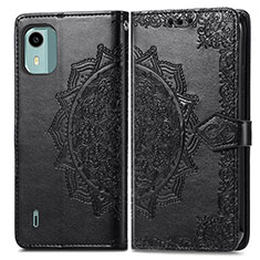 Leather Case Stands Fashionable Pattern Flip Cover Holder for Nokia C12 Black