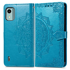 Leather Case Stands Fashionable Pattern Flip Cover Holder for Nokia C12 Blue