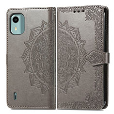 Leather Case Stands Fashionable Pattern Flip Cover Holder for Nokia C12 Gray