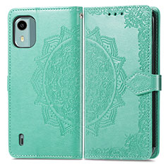 Leather Case Stands Fashionable Pattern Flip Cover Holder for Nokia C12 Green