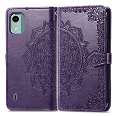 Leather Case Stands Fashionable Pattern Flip Cover Holder for Nokia C12 Purple