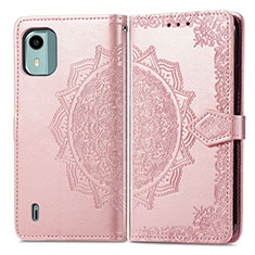 Leather Case Stands Fashionable Pattern Flip Cover Holder for Nokia C12 Rose Gold