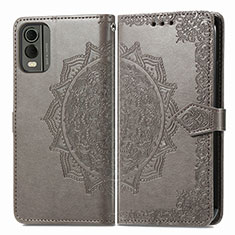 Leather Case Stands Fashionable Pattern Flip Cover Holder for Nokia C210 Gray