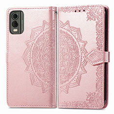 Leather Case Stands Fashionable Pattern Flip Cover Holder for Nokia C210 Rose Gold