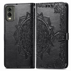 Leather Case Stands Fashionable Pattern Flip Cover Holder for Nokia C32 Black