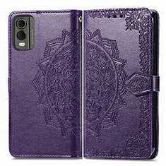 Leather Case Stands Fashionable Pattern Flip Cover Holder for Nokia C32 Purple
