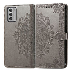 Leather Case Stands Fashionable Pattern Flip Cover Holder for Nokia G310 5G Gray