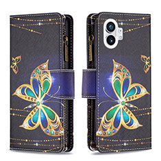 Leather Case Stands Fashionable Pattern Flip Cover Holder for Nothing Phone 1 Black