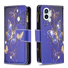 Leather Case Stands Fashionable Pattern Flip Cover Holder for Nothing Phone 1 Navy Blue