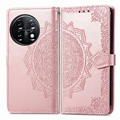 Leather Case Stands Fashionable Pattern Flip Cover Holder for OnePlus 11 5G Rose Gold