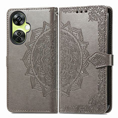 Leather Case Stands Fashionable Pattern Flip Cover Holder for OnePlus Nord N30 5G Gray