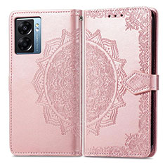 Leather Case Stands Fashionable Pattern Flip Cover Holder for OnePlus Nord N300 5G Rose Gold