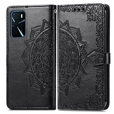 Leather Case Stands Fashionable Pattern Flip Cover Holder for Oppo A16 Black