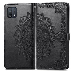 Leather Case Stands Fashionable Pattern Flip Cover Holder for Oppo A16e Black