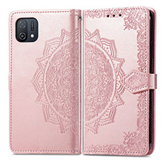 Leather Case Stands Fashionable Pattern Flip Cover Holder for Oppo A16e Rose Gold