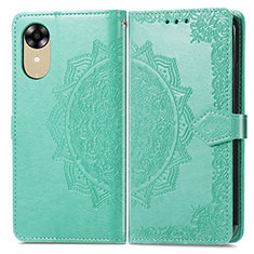 Leather Case Stands Fashionable Pattern Flip Cover Holder for Oppo A17K Green