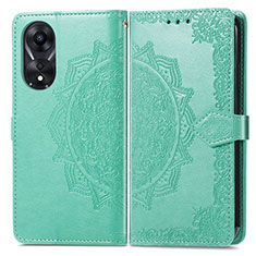 Leather Case Stands Fashionable Pattern Flip Cover Holder for Oppo A18 Green