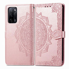 Leather Case Stands Fashionable Pattern Flip Cover Holder for Oppo A53s 5G Rose Gold