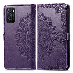 Leather Case Stands Fashionable Pattern Flip Cover Holder for Oppo A55S 5G Purple