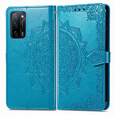 Leather Case Stands Fashionable Pattern Flip Cover Holder for Oppo A56 5G Blue