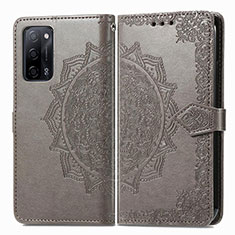 Leather Case Stands Fashionable Pattern Flip Cover Holder for Oppo A56 5G Gray