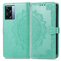 Leather Case Stands Fashionable Pattern Flip Cover Holder for Oppo A57 5G Green