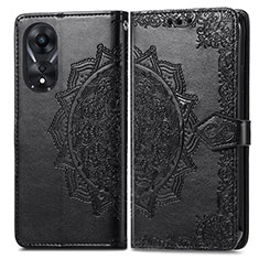 Leather Case Stands Fashionable Pattern Flip Cover Holder for Oppo A58 4G Black