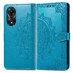 Leather Case Stands Fashionable Pattern Flip Cover Holder for Oppo A58 4G Blue