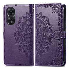 Leather Case Stands Fashionable Pattern Flip Cover Holder for Oppo A58 4G Purple