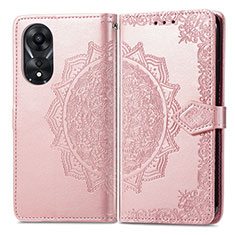 Leather Case Stands Fashionable Pattern Flip Cover Holder for Oppo A58 4G Rose Gold