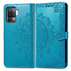 Leather Case Stands Fashionable Pattern Flip Cover Holder for Oppo A94 4G Blue