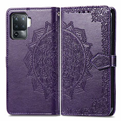 Leather Case Stands Fashionable Pattern Flip Cover Holder for Oppo A94 4G Purple